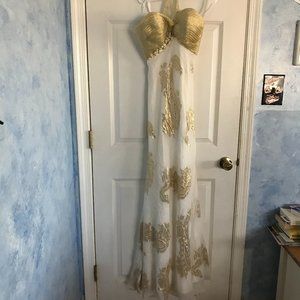 La Femme Gold and White long prom/formal dress